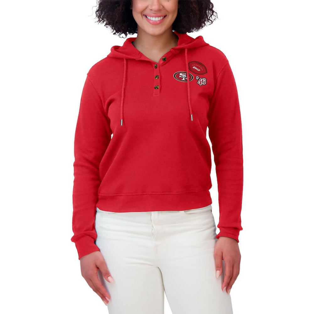 WEAR by Erin Andrews Women's Waffle Hoodie Pullover Top - San Francisco 49ers