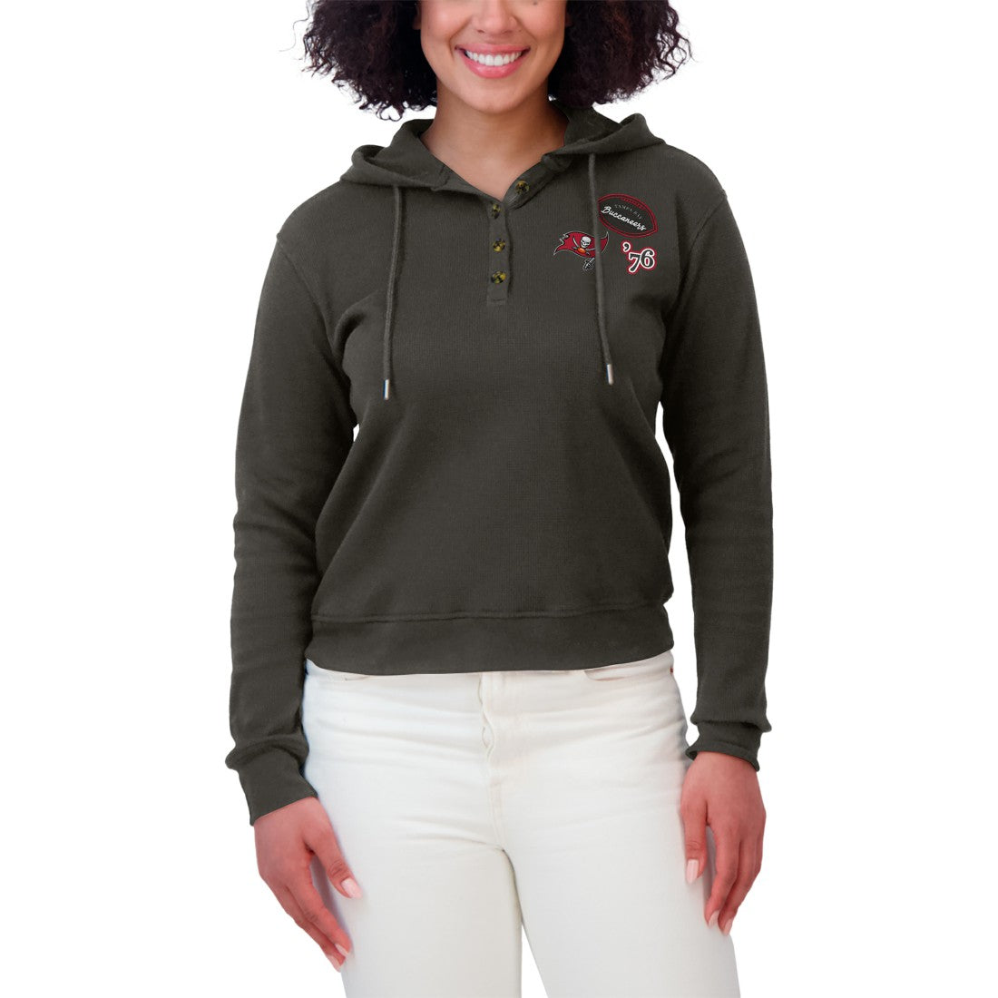 WEAR by Erin Andrews Women's Waffle Hoodie Pullover Top - Tampa Bay Buccaneers