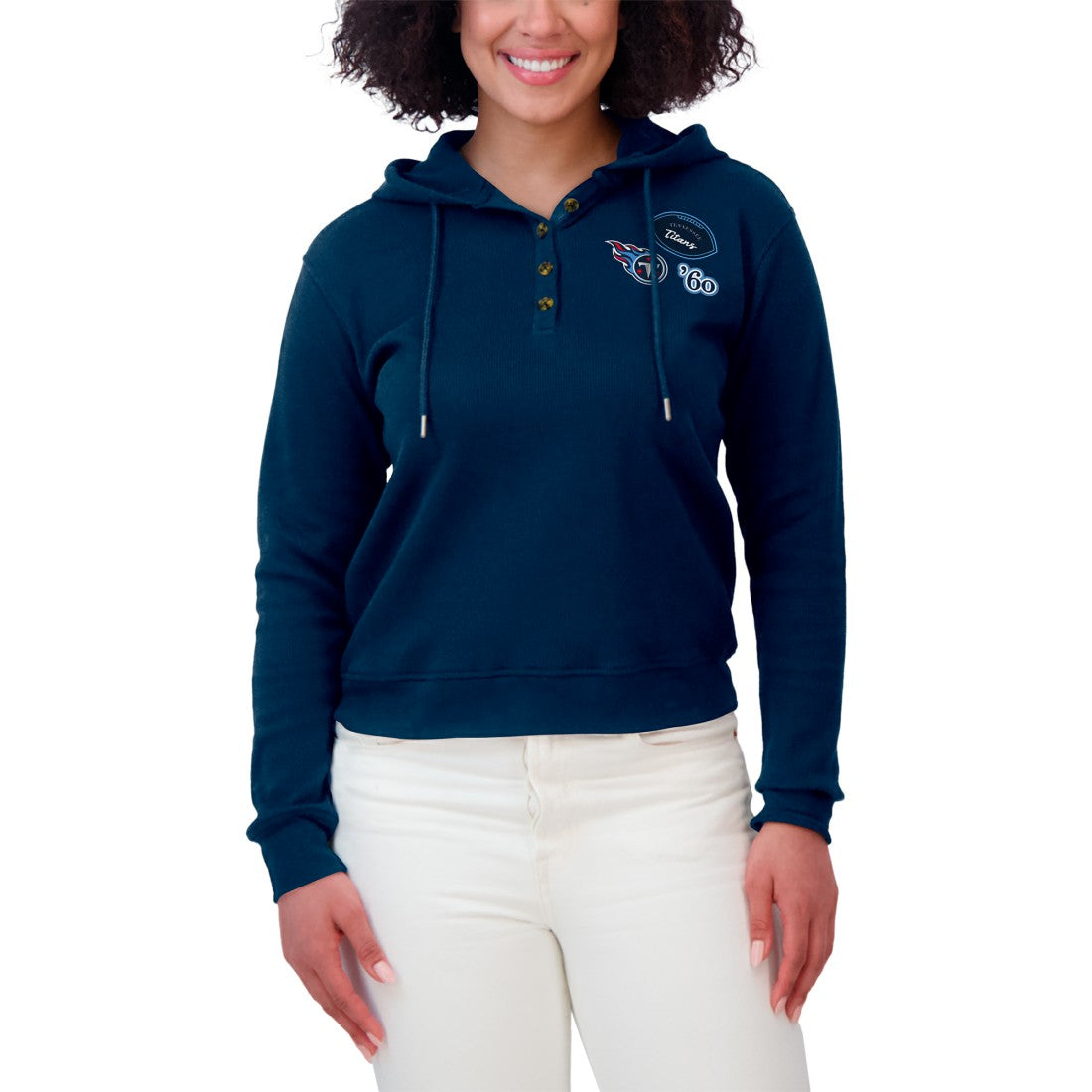 WEAR by Erin Andrews Women's Waffle Hoodie Pullover Top - Tennessee Titans