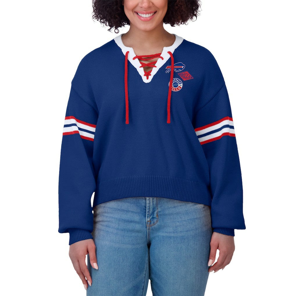 WEAR by Erin Andrews Women's Lace-Up Pullover Sweatshirt - Buffalo Bills