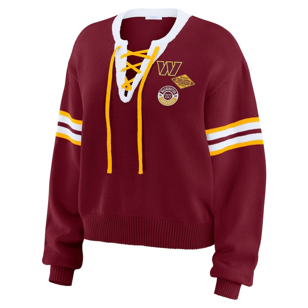 WEAR by Erin Andrews Women's Lace-Up Pullover Sweatshirt - Washington Commanders