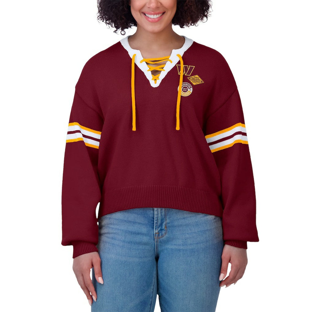 WEAR by Erin Andrews Women's Lace-Up Pullover Sweatshirt - Washington Commanders