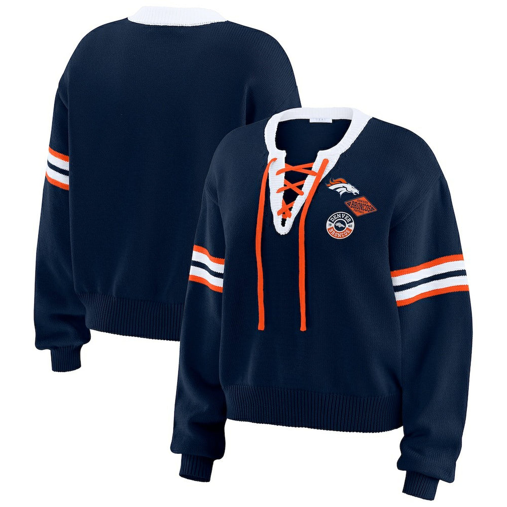 WEAR by Erin Andrews Women's Lace-Up Pullover Sweatshirt - Denver Broncos