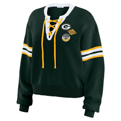 WEAR by Erin Andrews Women's Lace-Up Pullover Sweatshirt - Green Bay Packers