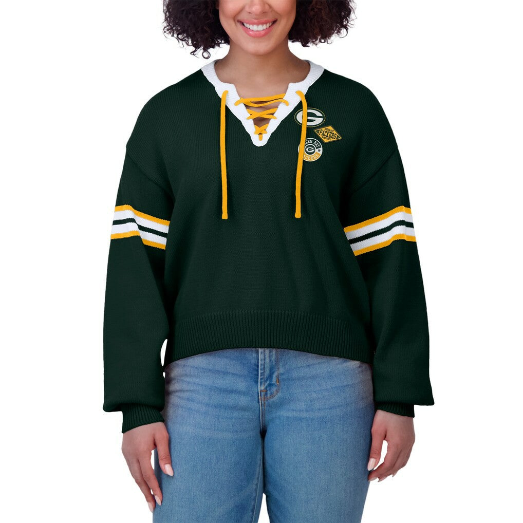 WEAR by Erin Andrews Women's Lace-Up Pullover Sweatshirt - Green Bay Packers