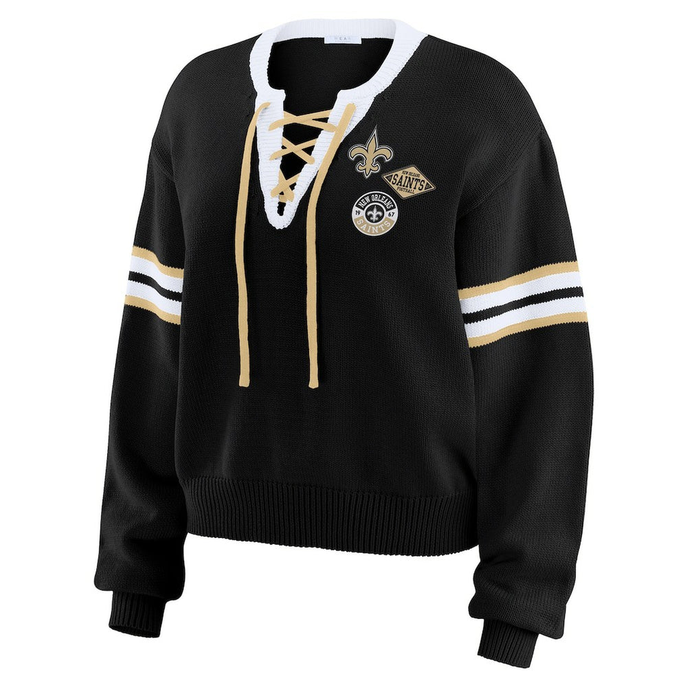 WEAR by Erin Andrews Women's Lace-Up Pullover Sweatshirt - New Orleans Saints