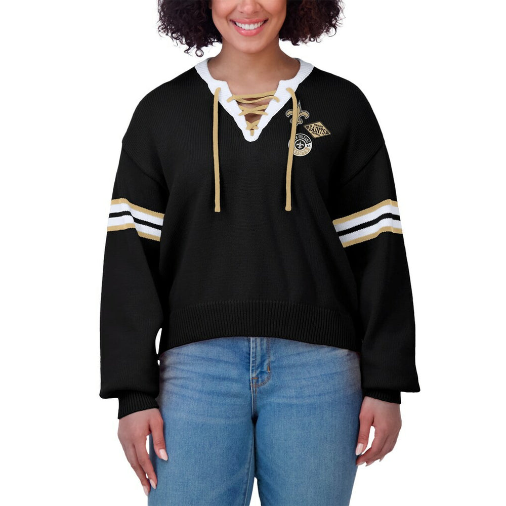 WEAR by Erin Andrews Women's Lace-Up Pullover Sweatshirt - New Orleans Saints