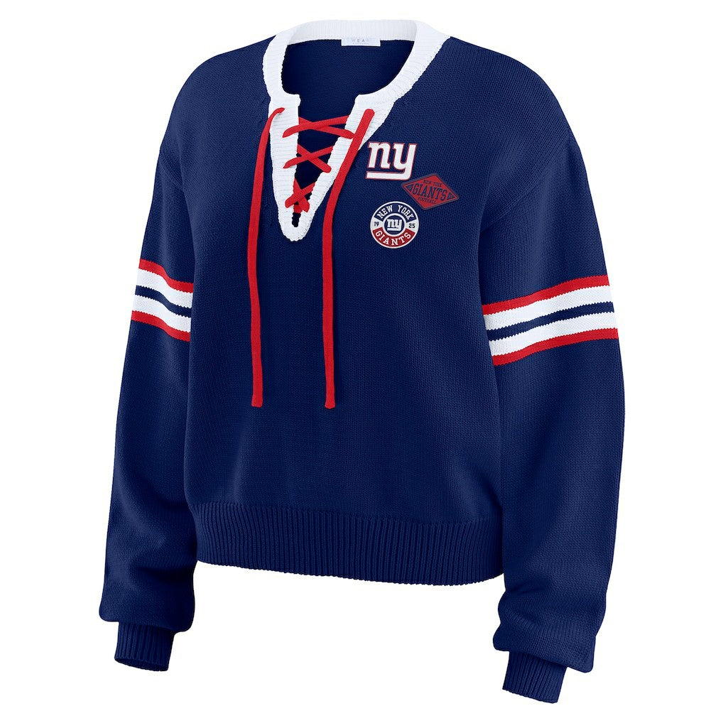 WEAR by Erin Andrews Women's Lace-Up Pullover Sweatshirt - New York Giants