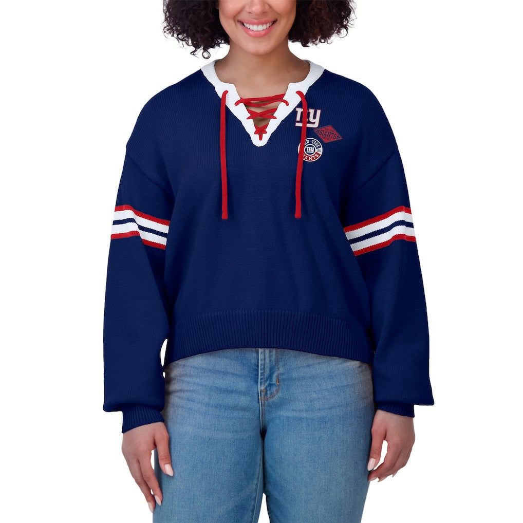 WEAR by Erin Andrews Women's Lace-Up Pullover Sweatshirt - New York Giants