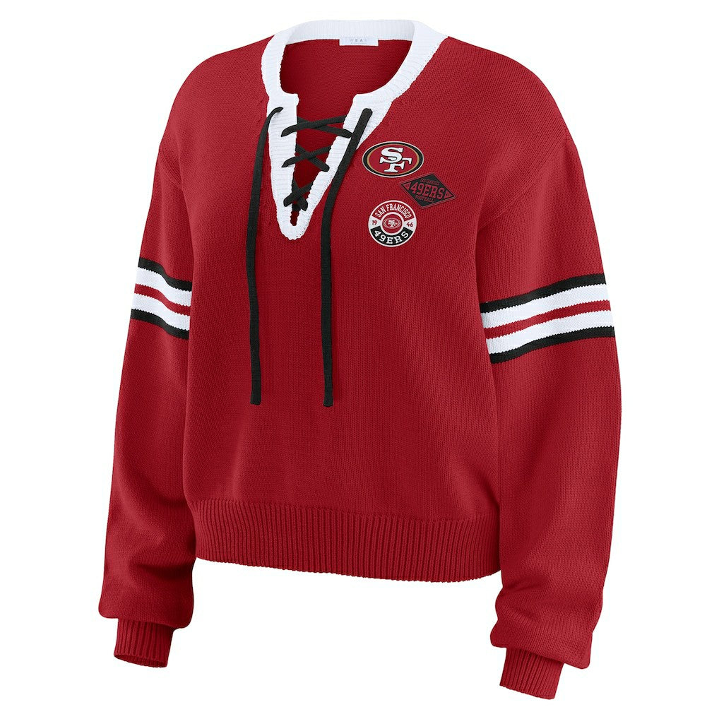 WEAR by Erin Andrews Women's Lace-Up Pullover Sweatshirt - San Francisco 49ers