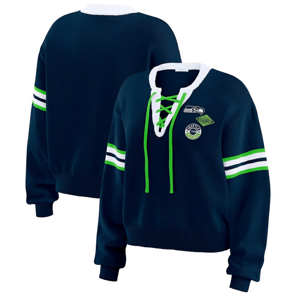WEAR by Erin Andrews Women's Lace-Up Pullover Sweatshirt - Seattle Seahawks