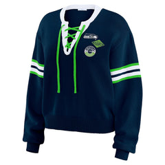 WEAR by Erin Andrews Women's Lace-Up Pullover Sweatshirt - Seattle Seahawks