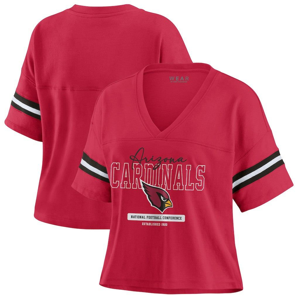 WEAR by Erin Andrews Women's Color Block Boxy Modest Crop V-Neck T-Shirt - Arizona Cardinals