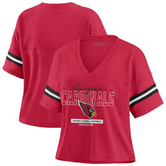WEAR by Erin Andrews Women's Color Block Boxy Modest Crop V-Neck T-Shirt - Arizona Cardinals
