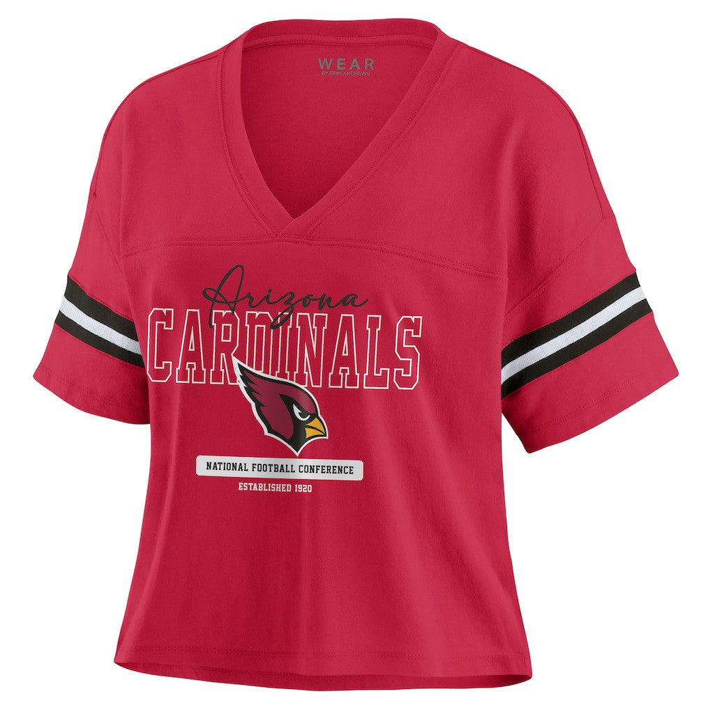 WEAR by Erin Andrews Women's Color Block Boxy Modest Crop V-Neck T-Shirt - Arizona Cardinals
