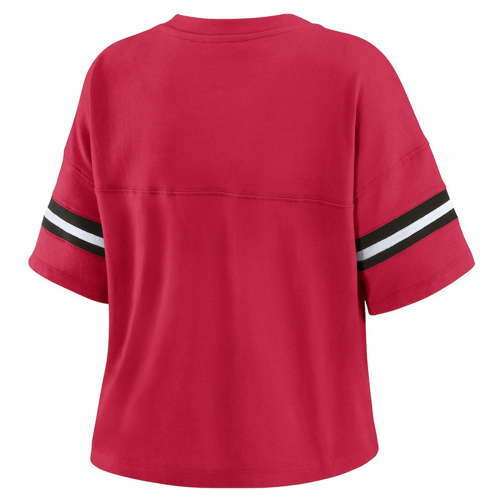 WEAR by Erin Andrews Women's Color Block Boxy Modest Crop V-Neck T-Shirt - Arizona Cardinals