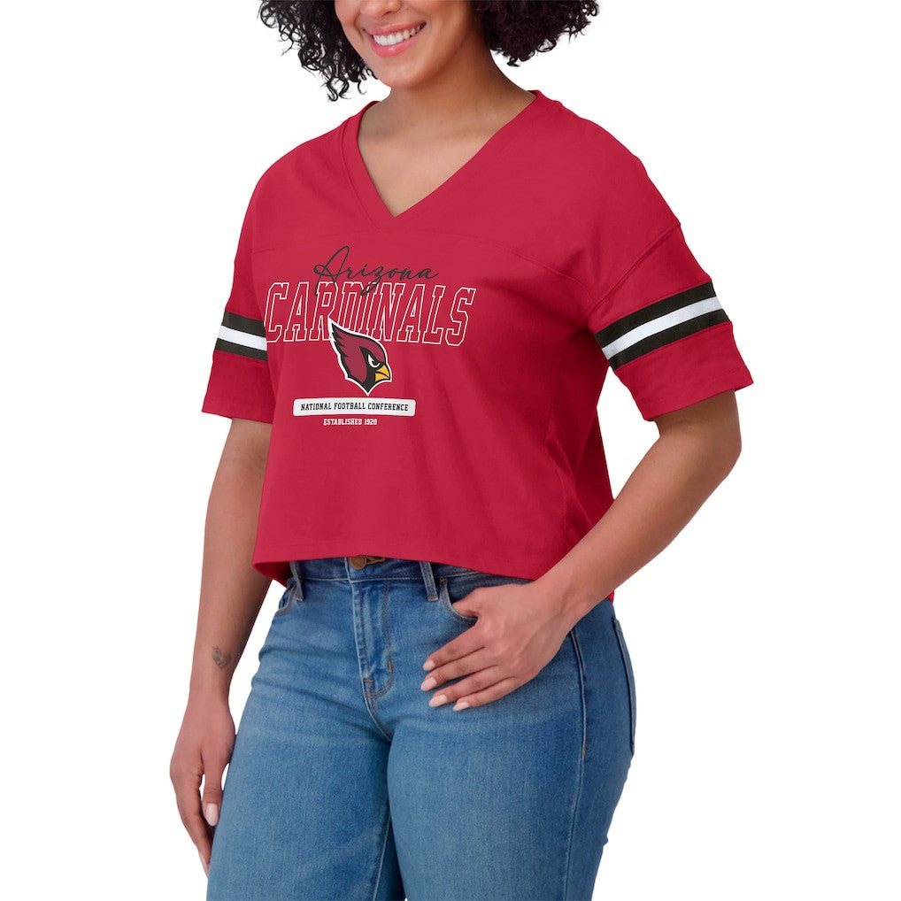 WEAR by Erin Andrews Women's Color Block Boxy Modest Crop V-Neck T-Shirt - Arizona Cardinals