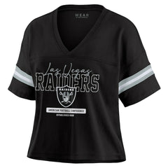 WEAR by Erin Andrews Women's Color Block Boxy Modest Crop V-Neck T-Shirt - Las Vegas Raiders