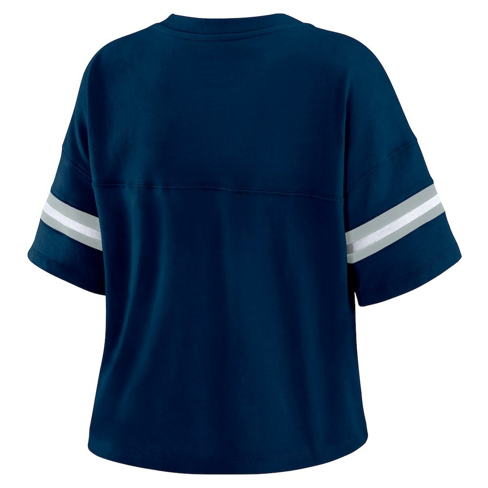 WEAR by Erin Andrews Women's Color Block Boxy Modest Crop V-Neck T-Shirt - Dallas Cowboys