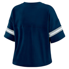WEAR by Erin Andrews Women's Color Block Boxy Modest Crop V-Neck T-Shirt - Dallas Cowboys
