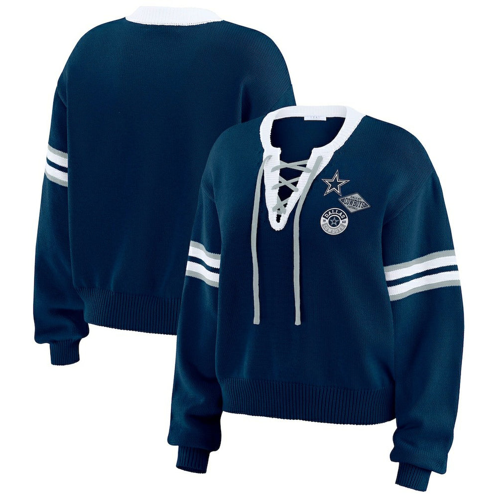 WEAR by Erin Andrews Women's Lace-Up Pullover Sweatshirt - Dallas Cowboys