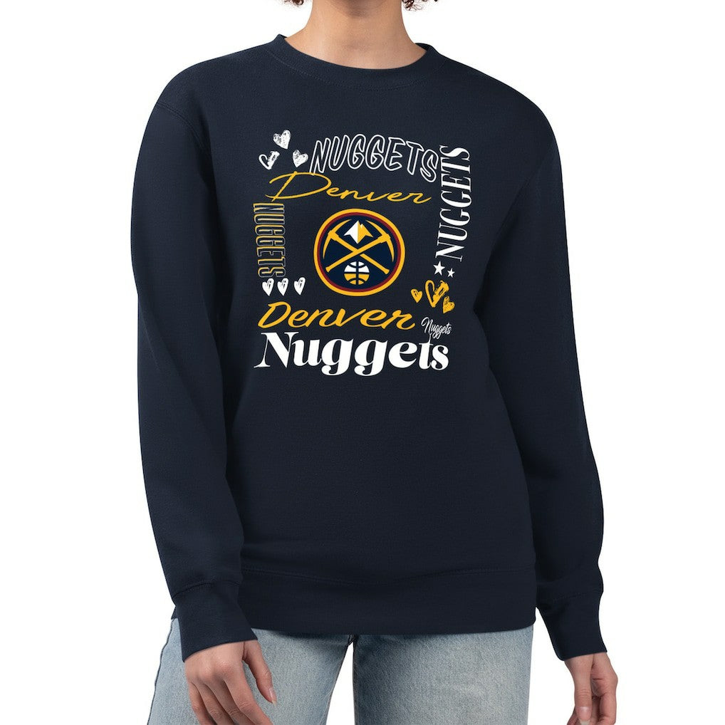 NBA Denver Nuggets G-III 4Her by Carl Banks Women's Collage Team Name Fleece Pullover Sweatshirt sale