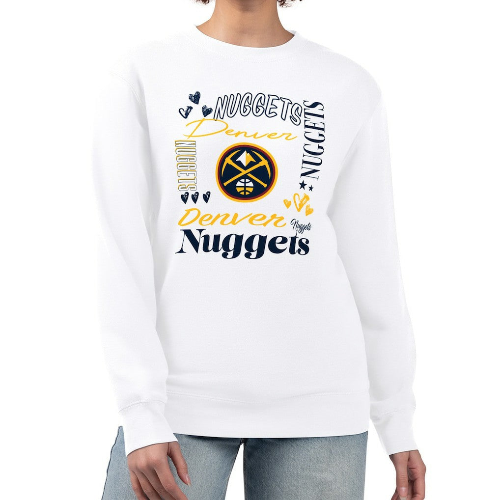 NBA Denver Nuggets G-III 4Her by Carl Banks Women's Collage Team Graphic Fleece Pullover Sweatshirt sale