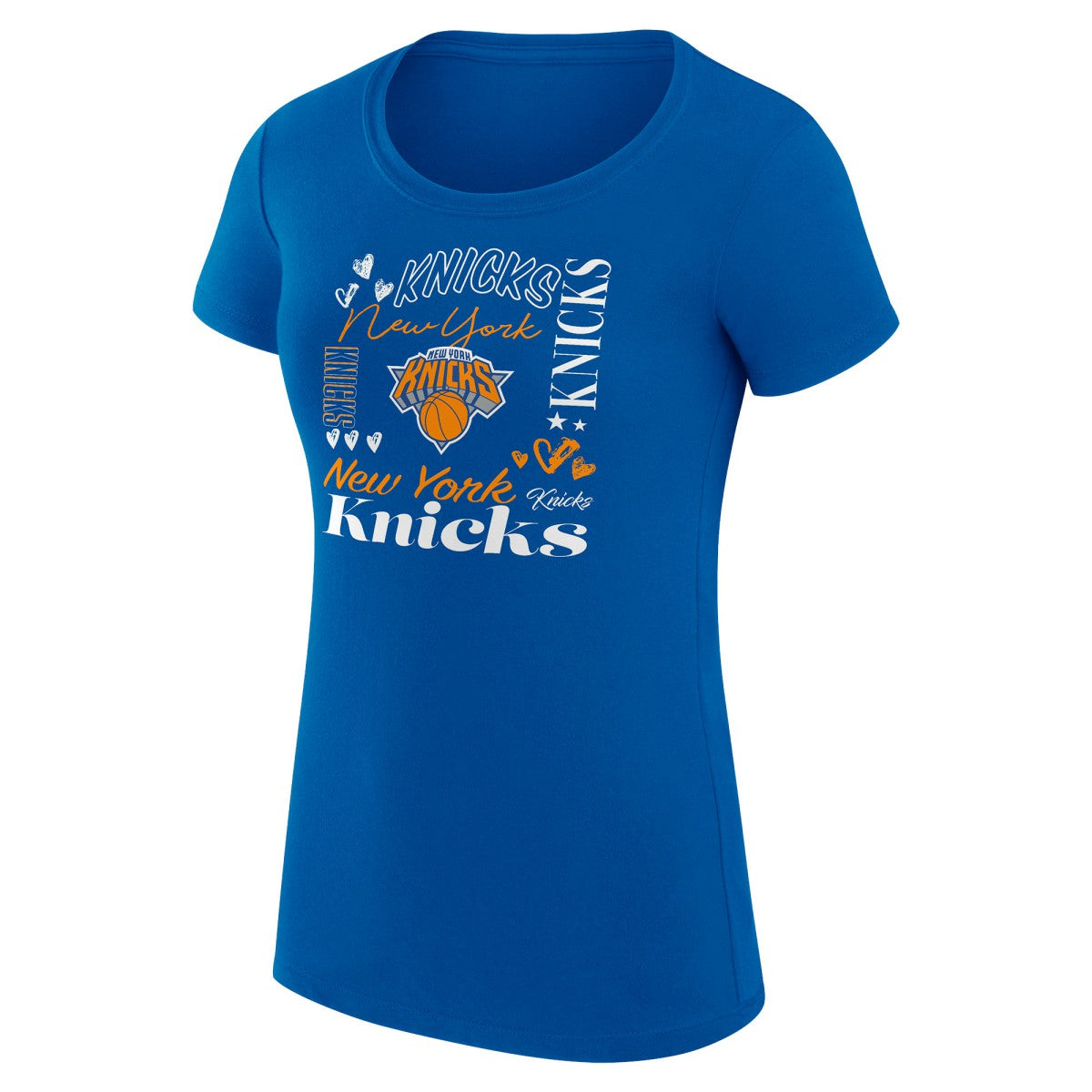NBA New York Knicks G-III 4Her by Carl Banks Women's Super-Slim Fit Lightweight Team Name Collage Graphic T-Shirt