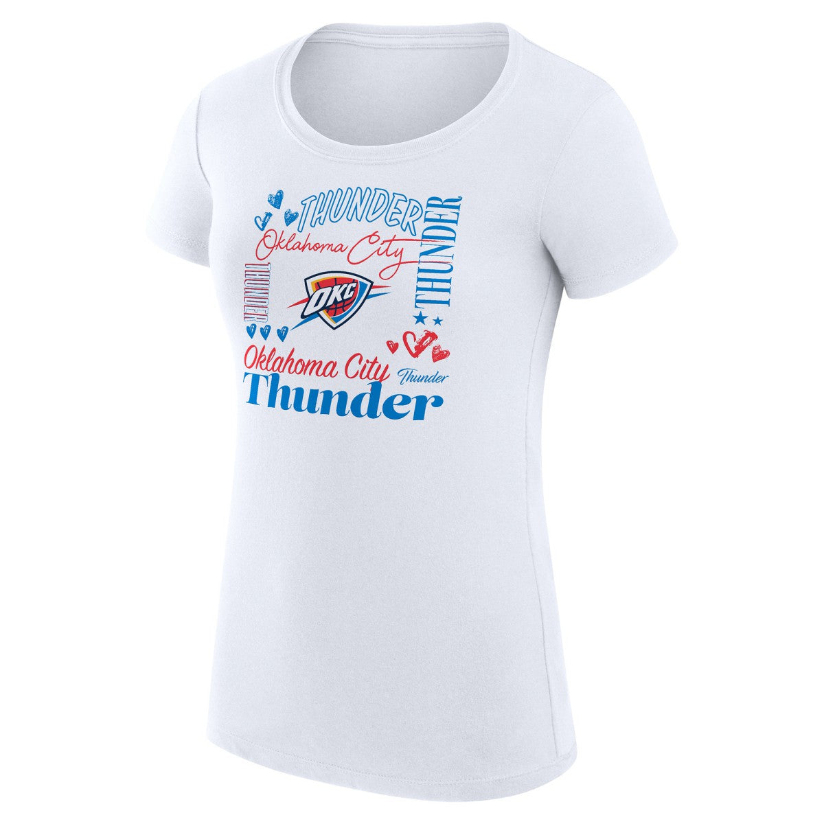 NBA Oklahoma City Thunder G-III 4Her by Carl Banks Women's Super-Slim Fit Lightweight Team Name Collage Graphic T-Shirt