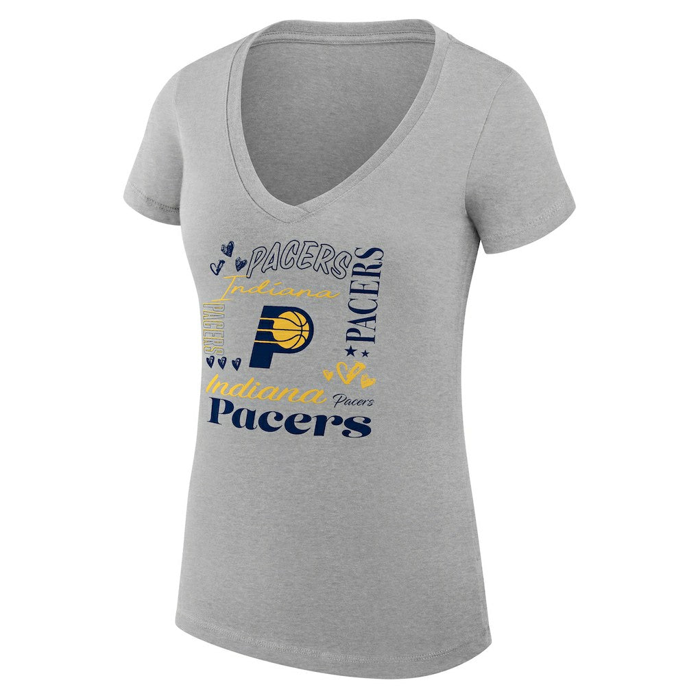 NBA Indiana Pacers G-III 4Her by Carl Banks Women's Super-Slim Fit Lightweight Team Name Collage Graphic V-Neck T-Shirt