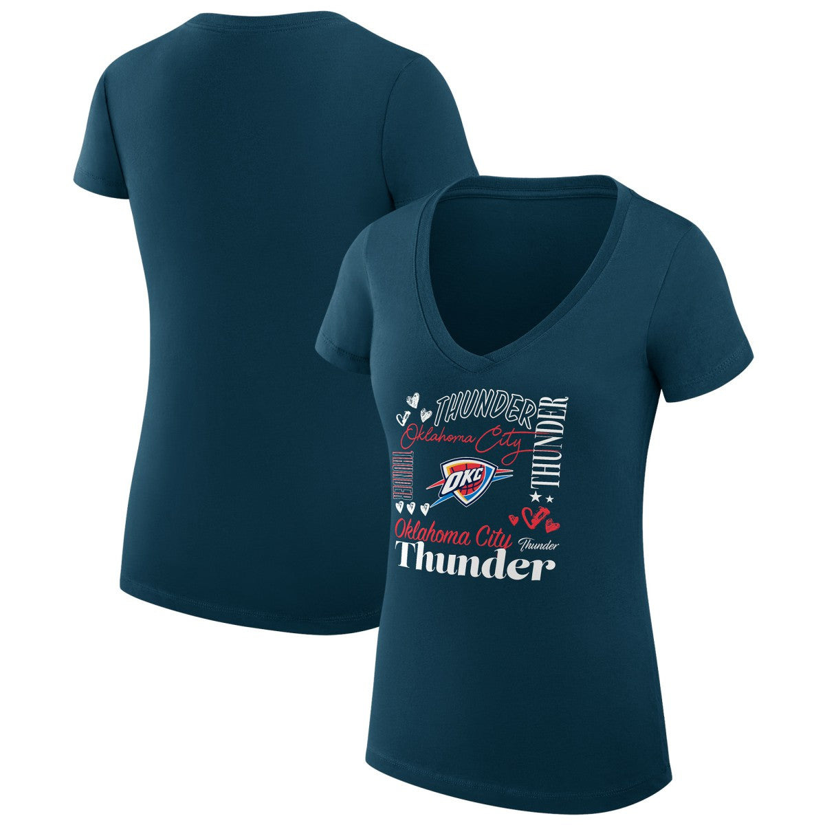NBA Oklahoma City Thunder G-III 4Her by Carl Banks Women's Super-Slim Fit Lightweight Team Name Collage Graphic V-Neck T-Shirt