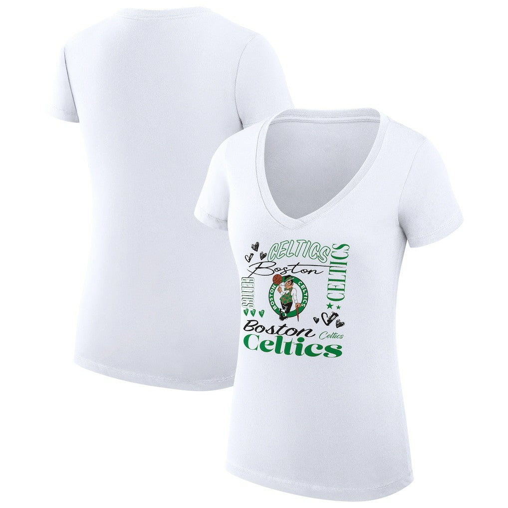 NBA Boston Celtics G-III 4Her by Carl Banks Women's Super-Slim Fit Lightweight Team Name Collage Graphic V-Neck T-Shirt