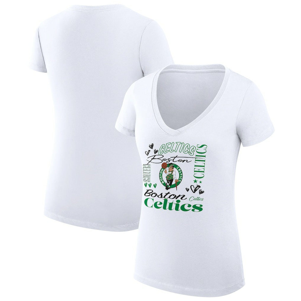 NBA Boston Celtics G-III 4Her by Carl Banks Women's Super-Slim Fit Lightweight Team Name Collage Graphic V-Neck T-Shirt