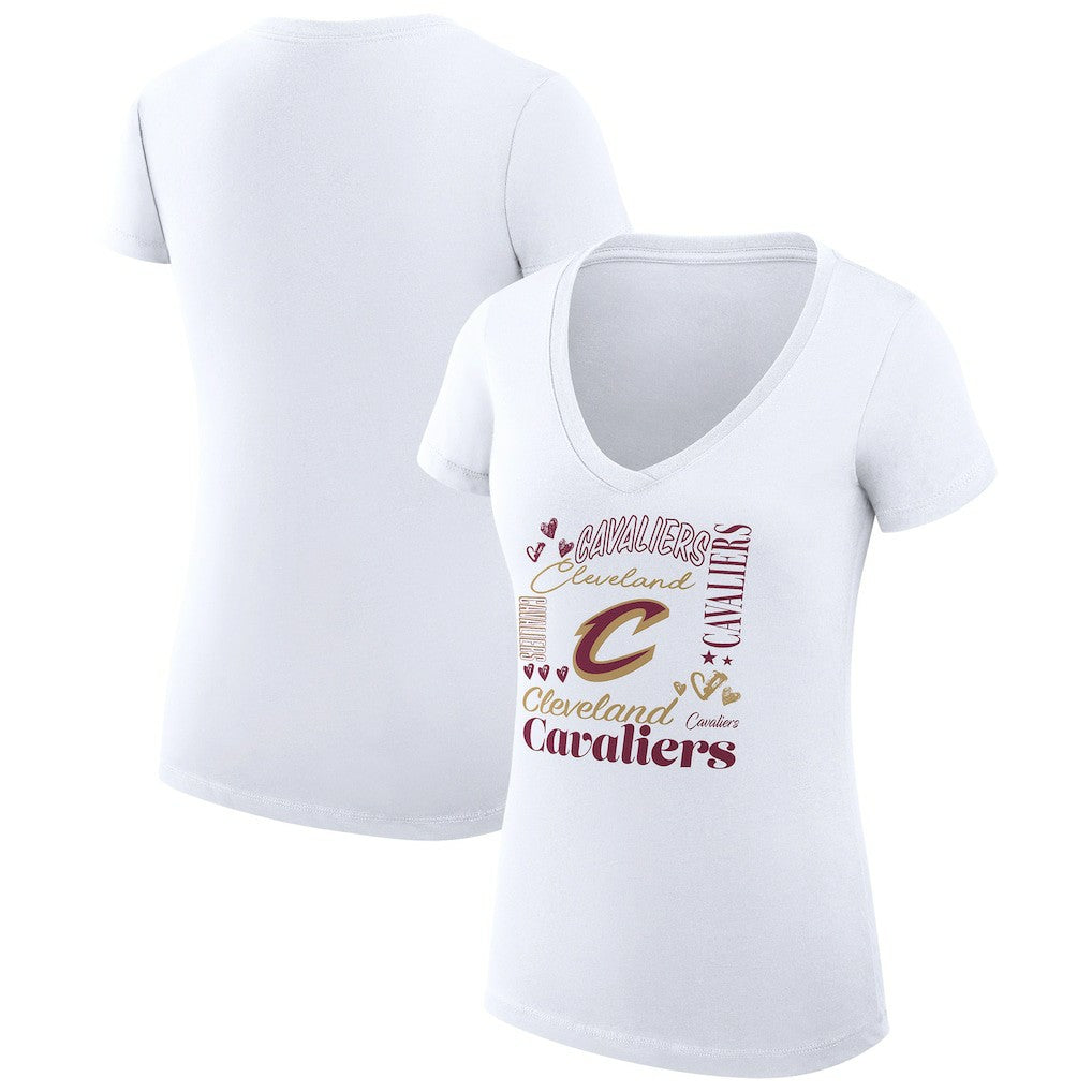 NBA Cleveland Cavaliers G-III 4Her by Carl Banks Women's Super-Slim Fit Lightweight Team Name Collage Graphic V-Neck T-Shirt sale