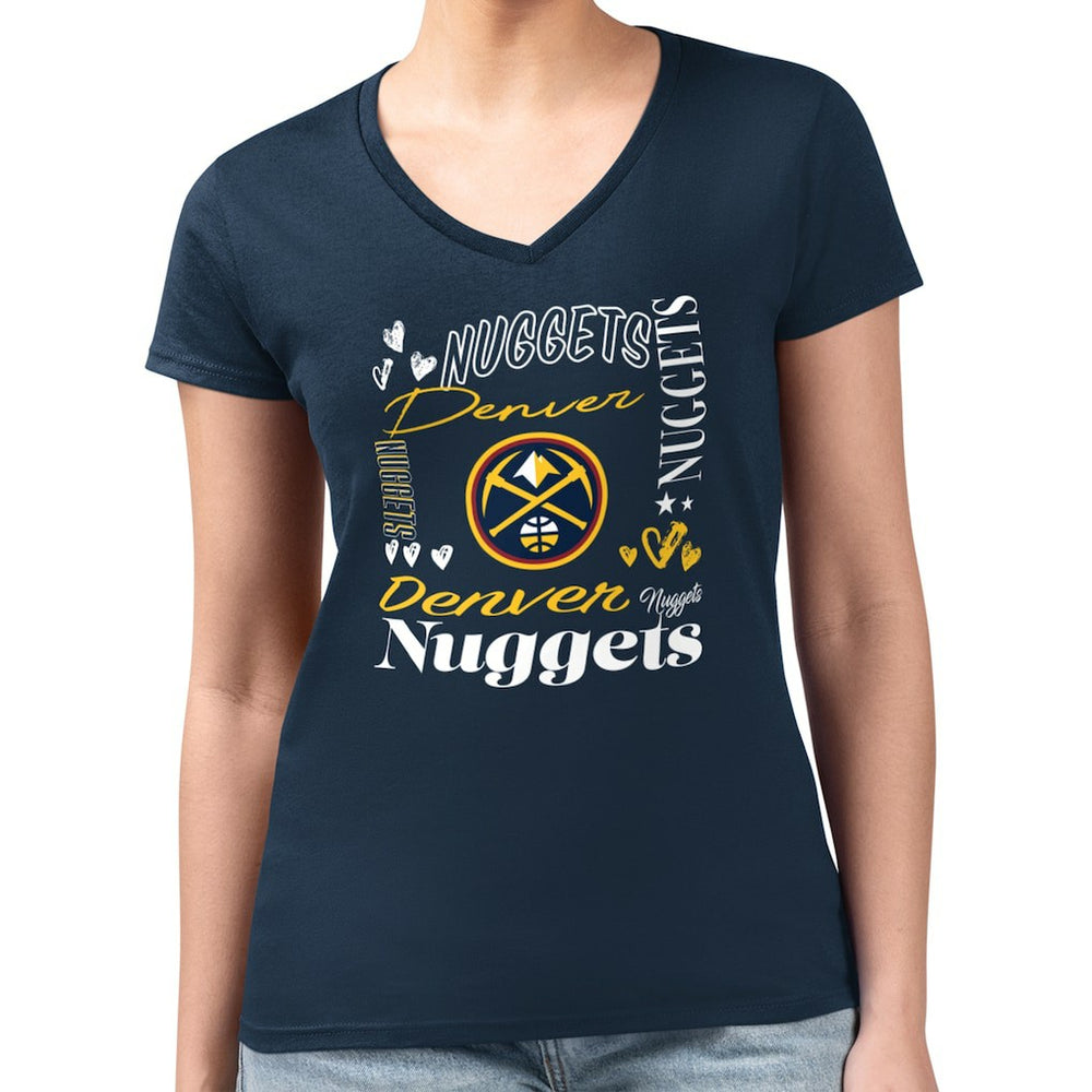 NBA Denver Nuggets G-III 4Her by Carl Banks Women's Super-Slim Fit Lightweight Team Name Collage Graphic V-Neck T-Shirt sale