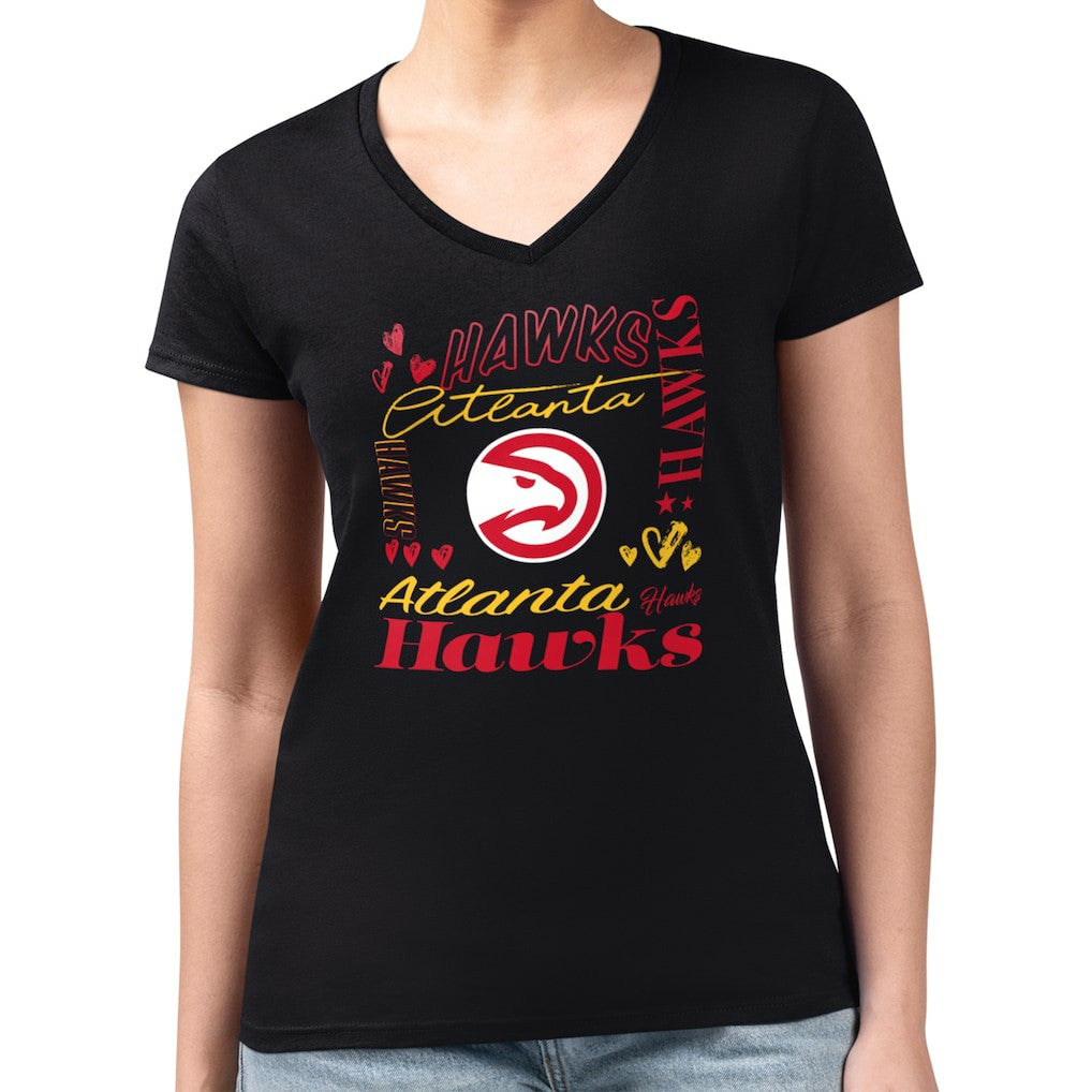 NBA Atlanta Hawks G-III 4Her by Carl Banks Women's Super-Slim Fit Lightweight Team Name Collage Graphic V-Neck T-Shirt