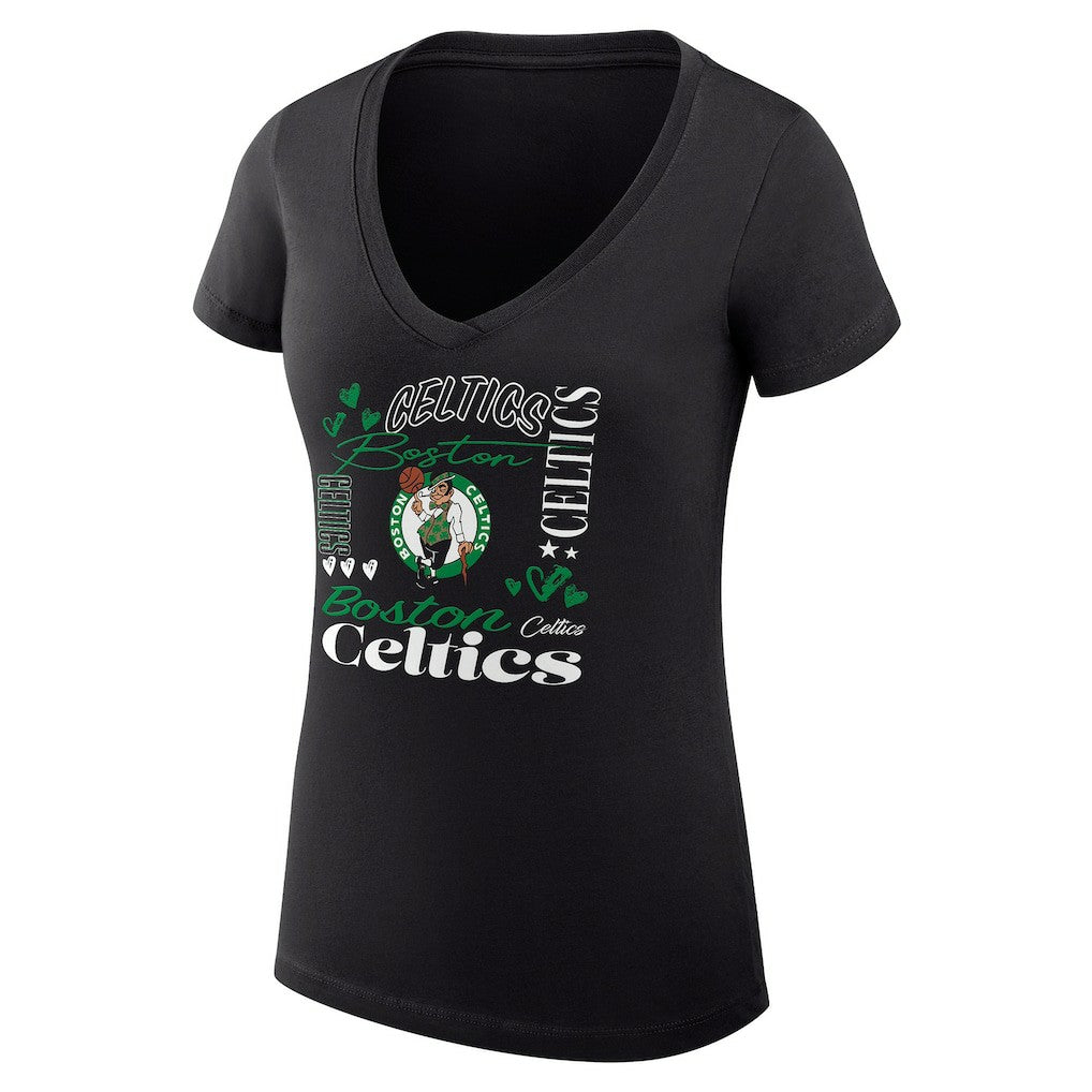 NBA Boston Celtics G-III 4Her by Carl Banks Women's Super-Slim Fit Lightweight Team Name Collage Graphic V-Neck T-Shirt