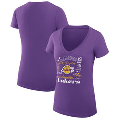 NBA Los Angeles Lakers G-III 4Her by Carl Banks Women's Super-Slim Fit Lightweight Team Name Collage Graphic V-Neck T-Shirt
