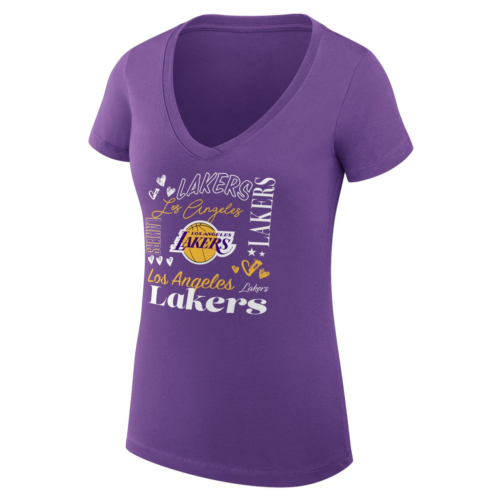NBA Los Angeles Lakers G-III 4Her by Carl Banks Women's Super-Slim Fit Lightweight Team Name Collage Graphic V-Neck T-Shirt