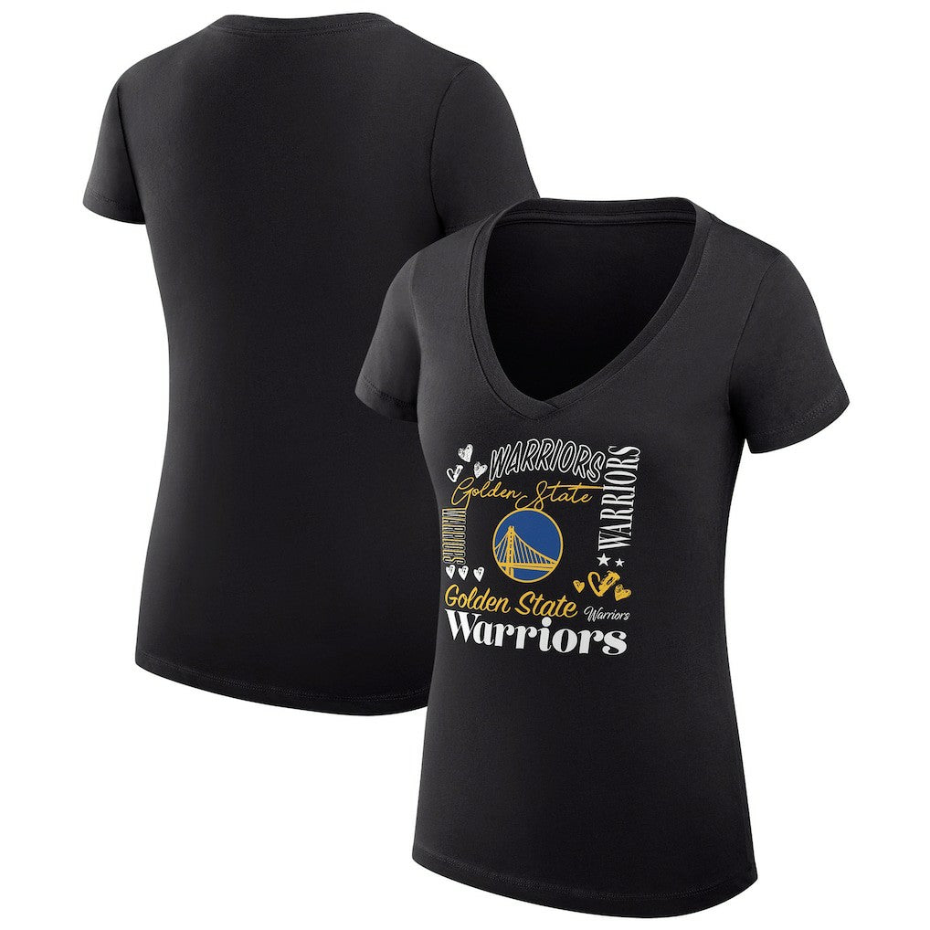 NBA Golden State Warriors G-III 4Her by Carl Banks Women's Super-Slim Fit Lightweight Team Name Collage Graphic V-Neck T-Shirt sale