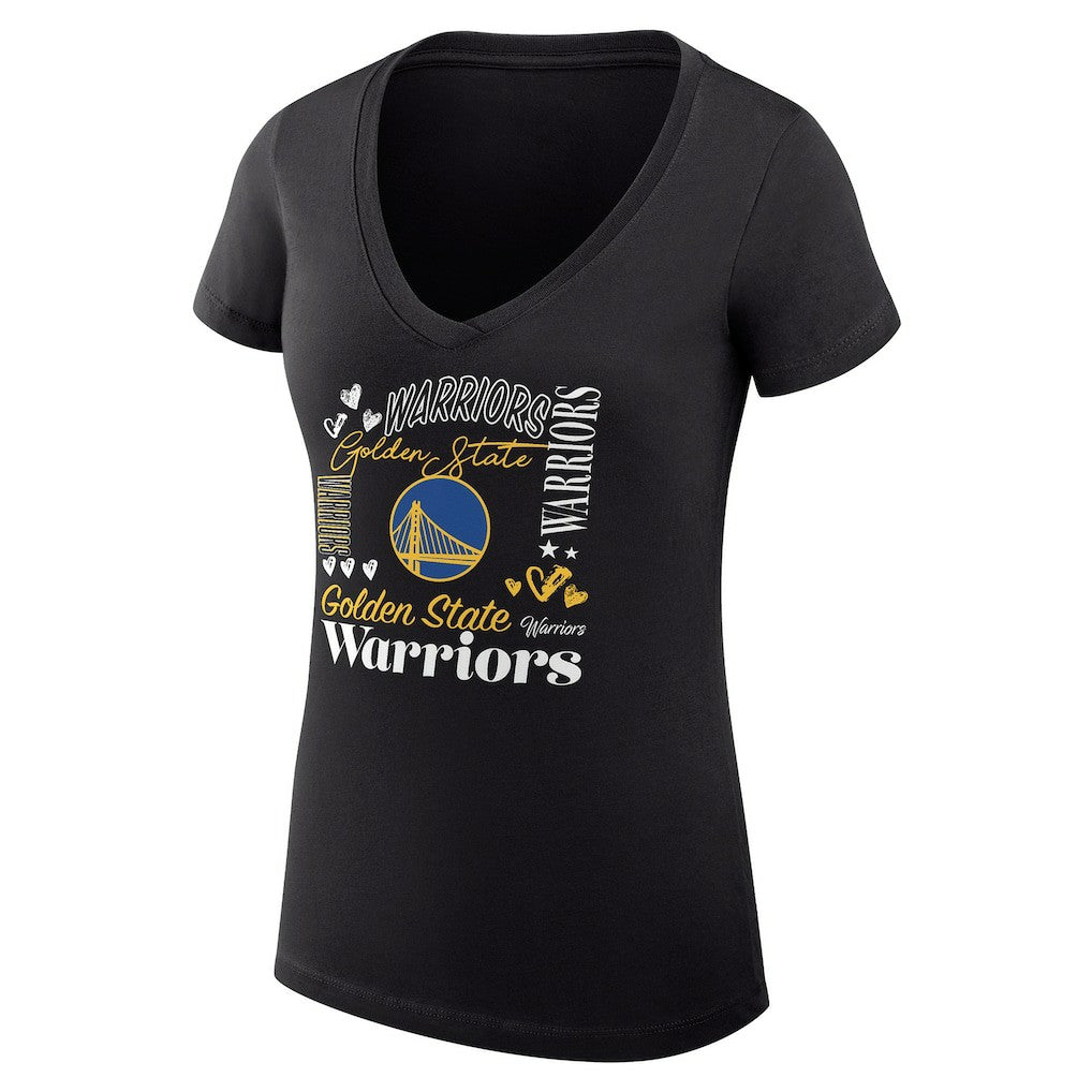 NBA Golden State Warriors G-III 4Her by Carl Banks Women's Super-Slim Fit Lightweight Team Name Collage Graphic V-Neck T-Shirt sale