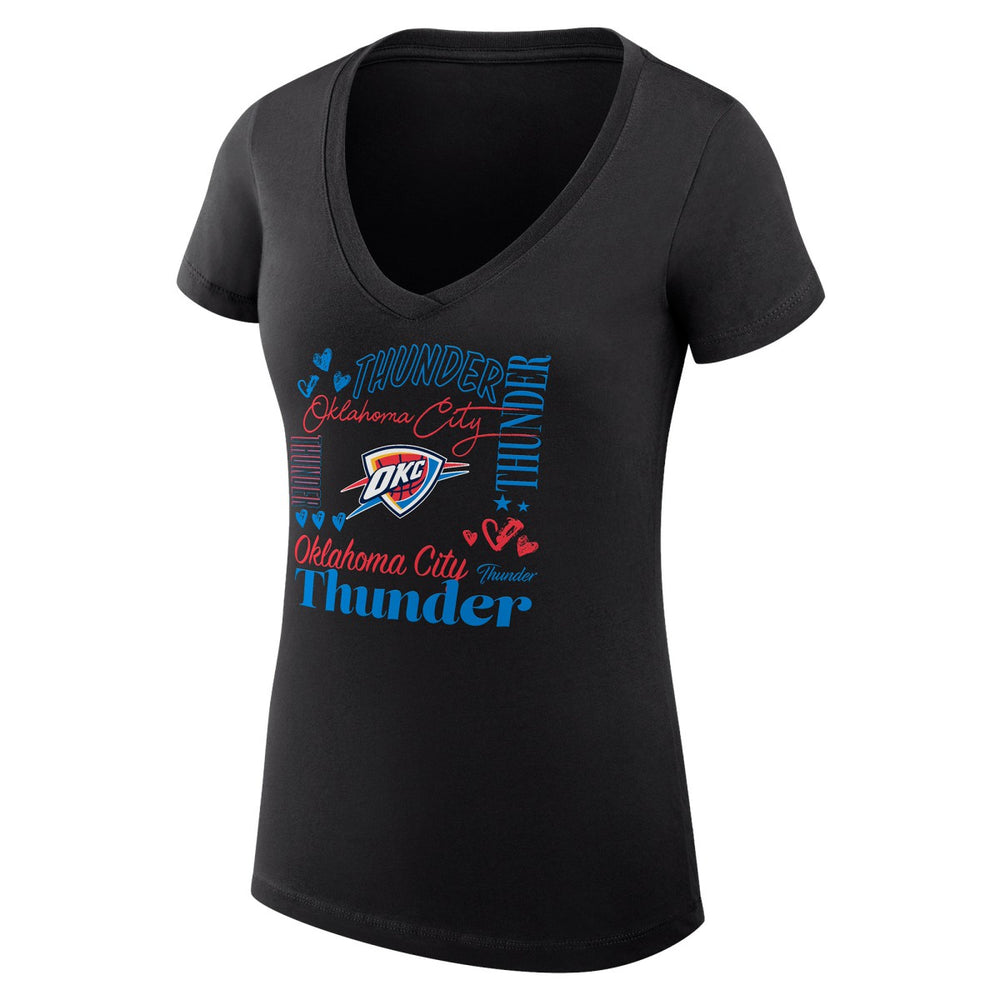 NBA Oklahoma City Thunder G-III 4Her by Carl Banks Women's Super-Slim Fit Lightweight Team Name Collage Graphic V-Neck T-Shirt