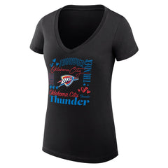 NBA Oklahoma City Thunder G-III 4Her by Carl Banks Women's Super-Slim Fit Lightweight Team Name Collage Graphic V-Neck T-Shirt