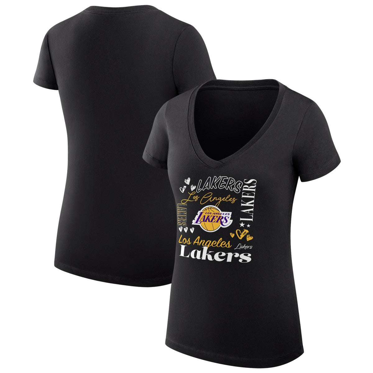 NBA Los Angeles Lakers G-III 4Her by Carl Banks Women's Super-Slim Fit Lightweight Team Name Collage Graphic V-Neck T-Shirt