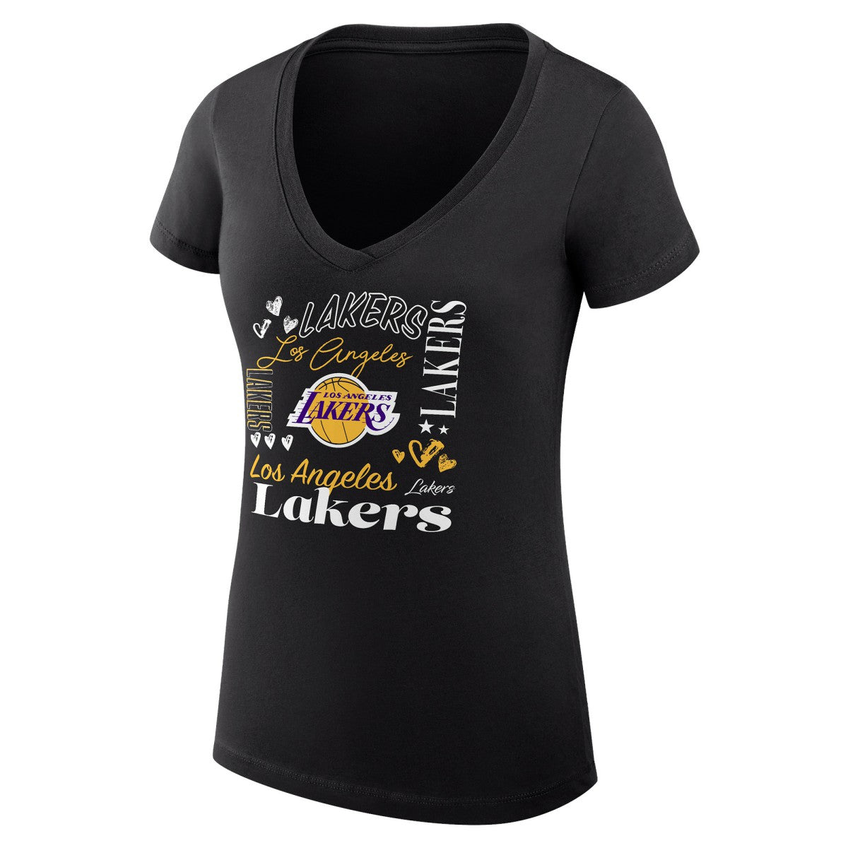 NBA Los Angeles Lakers G-III 4Her by Carl Banks Women's Super-Slim Fit Lightweight Team Name Collage Graphic V-Neck T-Shirt