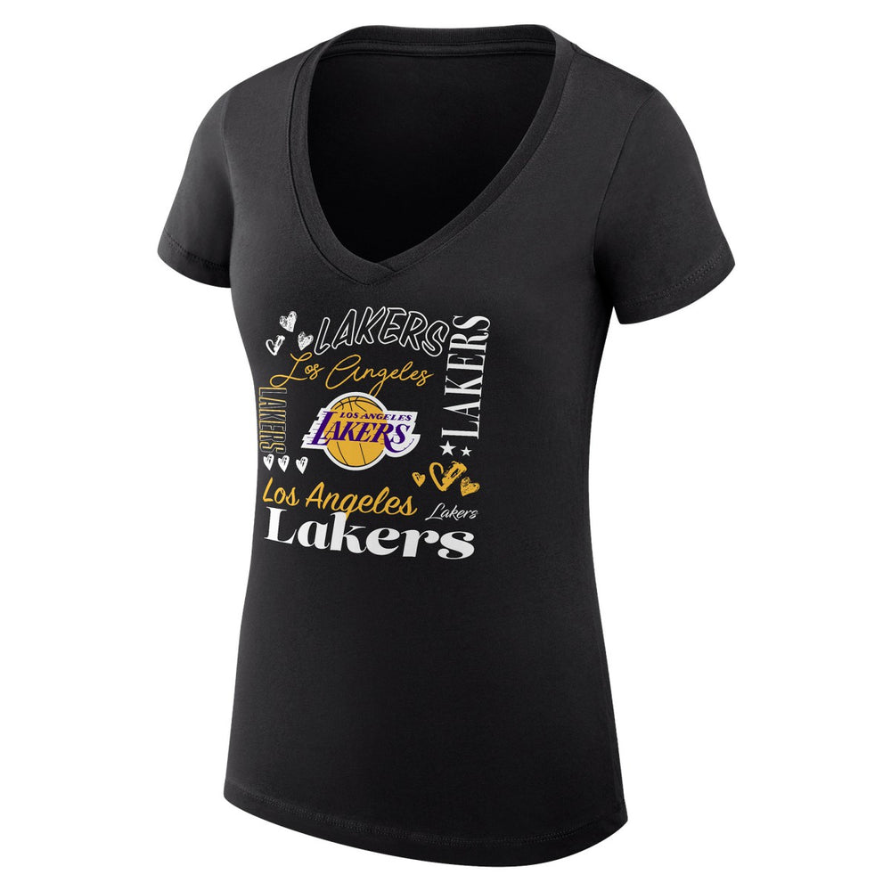 NBA Los Angeles Lakers G-III 4Her by Carl Banks Women's Super-Slim Fit Lightweight Team Name Collage Graphic V-Neck T-Shirt