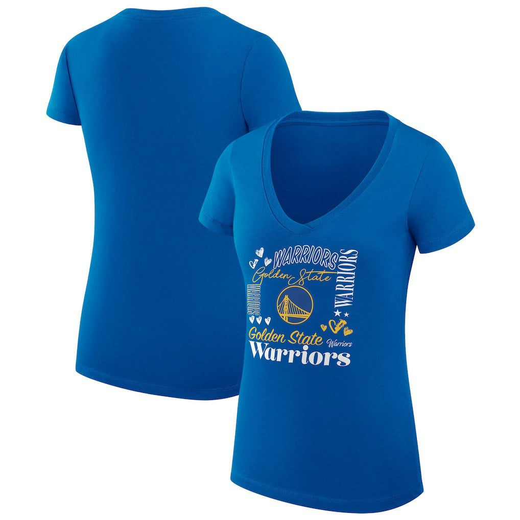 NBA Golden State Warriors G-III 4Her by Carl Banks Women's Super-Slim Fit Lightweight Team Name Collage Graphic V-Neck T-Shirt sale