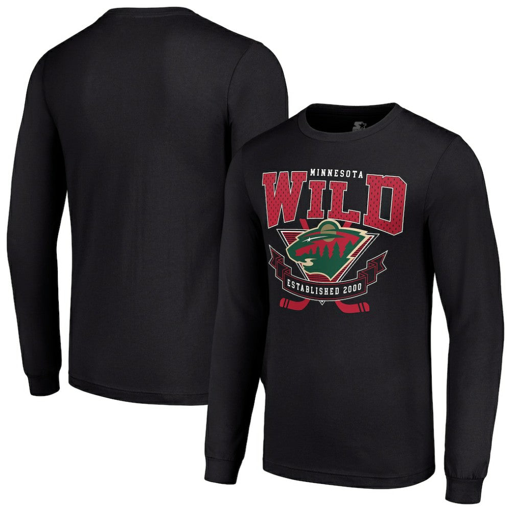 NHL Black Minnesota Wild Starter Team Logo Graphic Long Sleeve T-Shirt