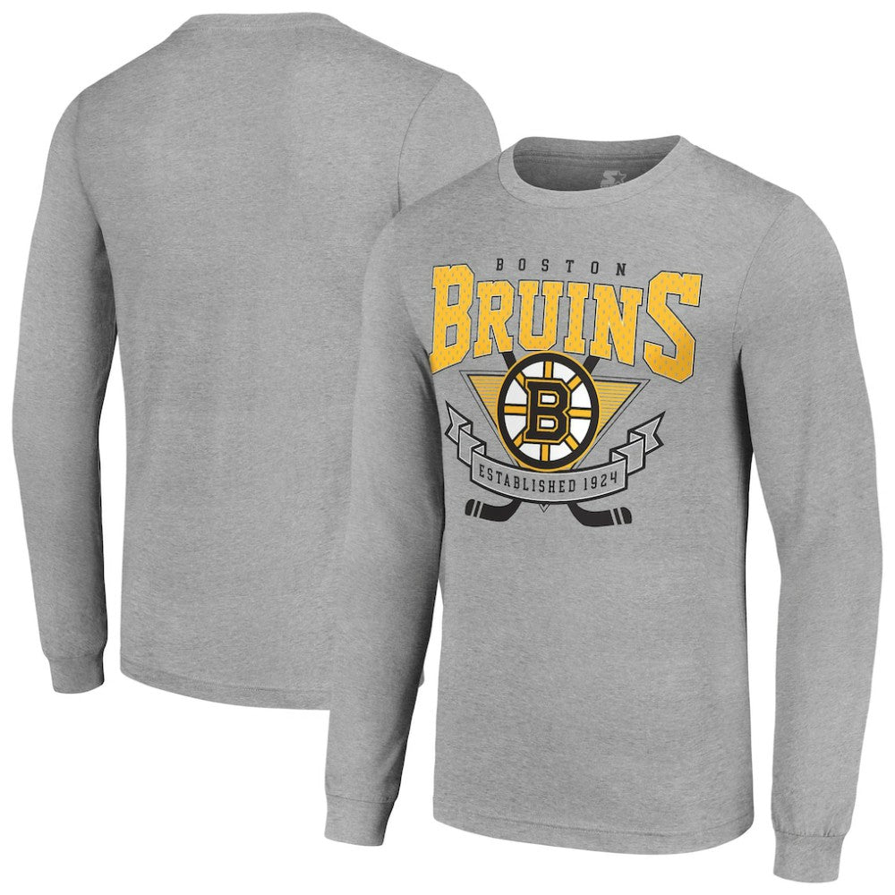 NHL Heather Gray Boston Bruins Starter '80s Inspired Team Logo Long Sleeve T-Shirt