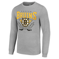 NHL Heather Gray Boston Bruins Starter '80s Inspired Team Logo Long Sleeve T-Shirt